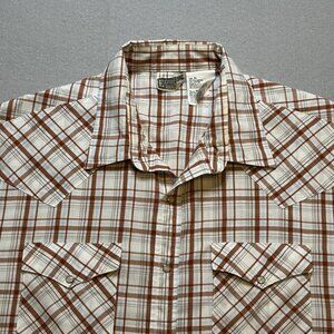 Express Rider VTG Pearl Snap Button Up Shirt Mens Size XL Rust/Brown Plaid